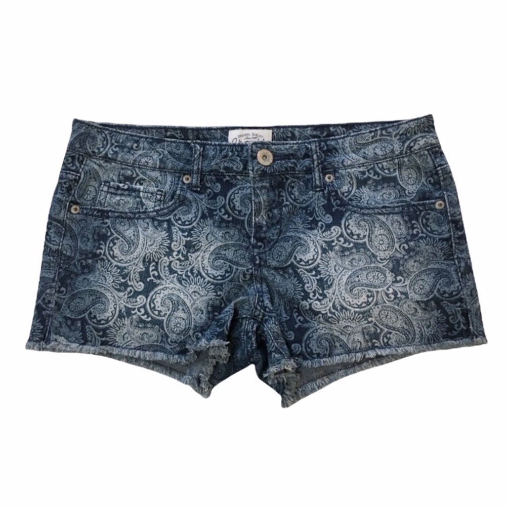 Aeropostale Womens‎ Size 5 6 Paisley Blue Boho Groovy Denim Jeans Shorts